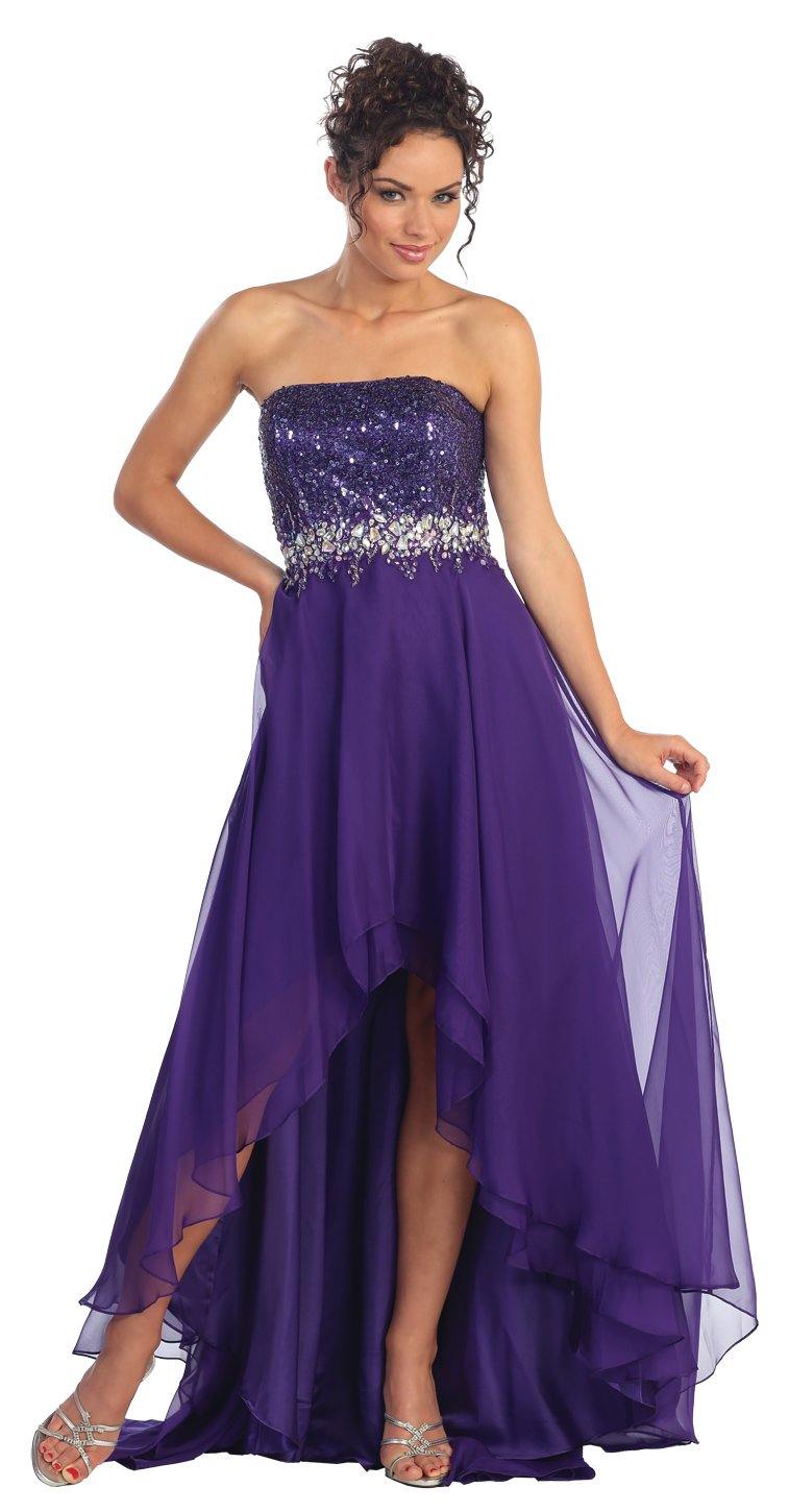 Prom Dress Purple Dress Funeral Purple Strapless Chiffon High-Low