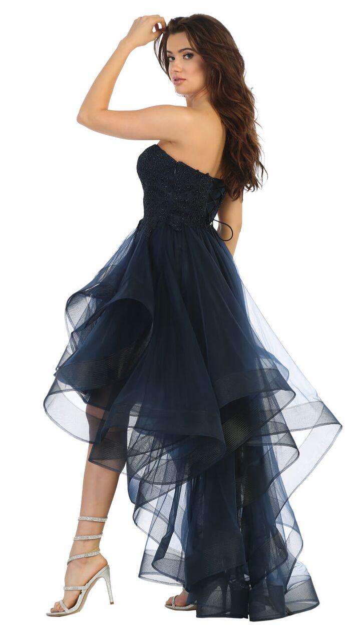 Strapless High Low Prom Dress Ruffled Skirt Gown - The Dress Outlet May Queen