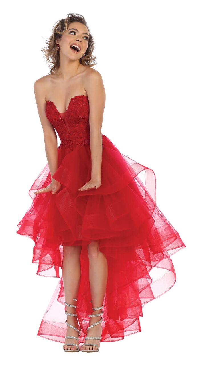 Strapless High Low Prom Dress Ruffled Skirt Gown - The Dress Outlet May Queen