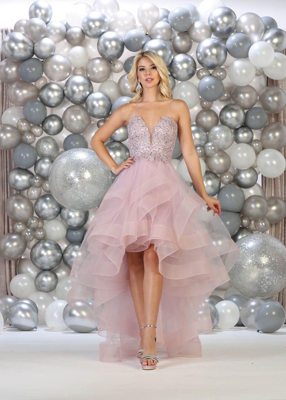 Strapless High Low Prom Dress Ruffled Skirt Gown - The Dress Outlet May Queen