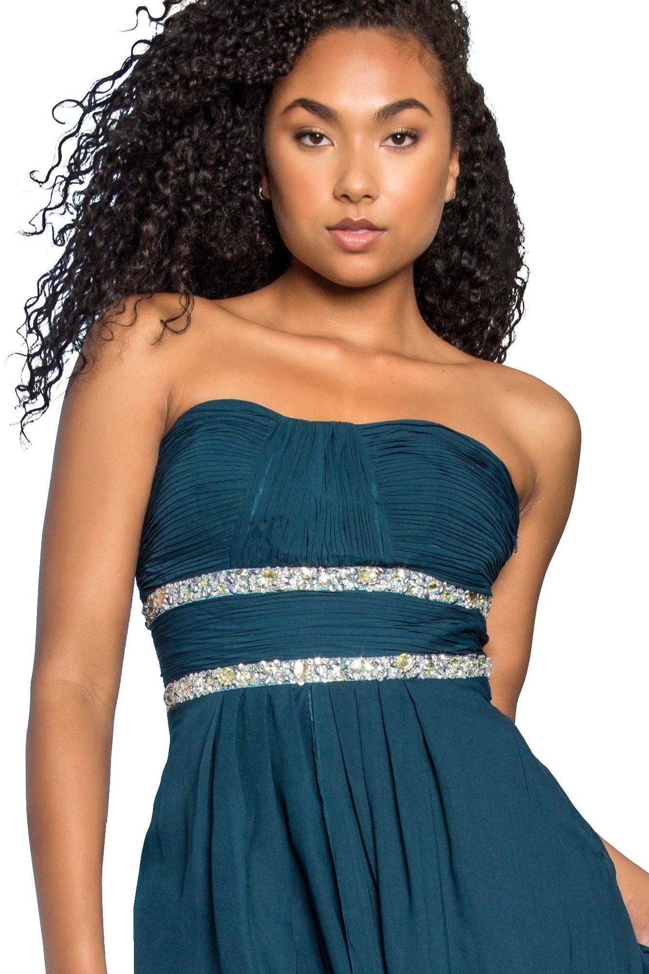 Strapless Long Prom Chiffon Dress Formal - The Dress Outlet Elizabeth K