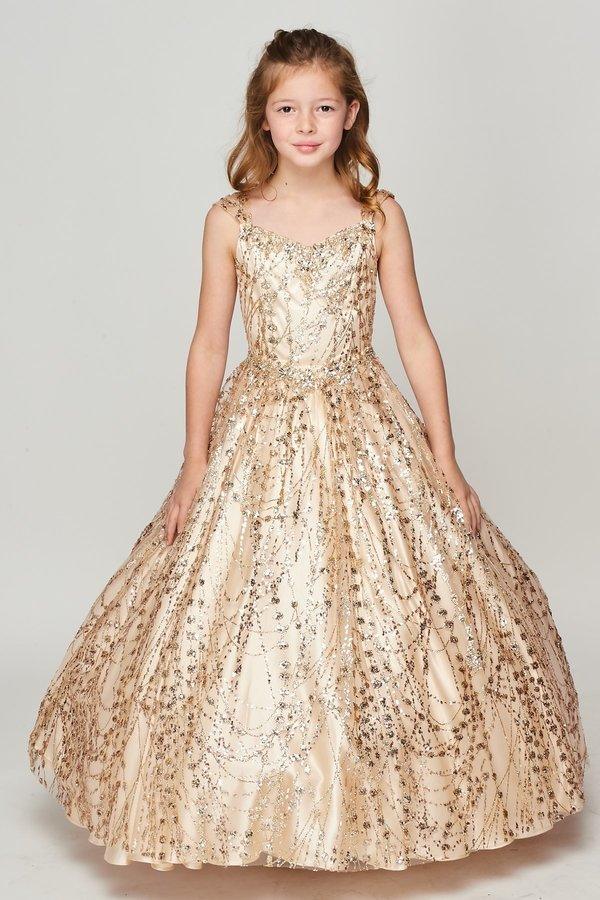Champagne Sweetheart Bodice Long Flower Girl Dress Formal