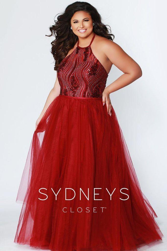 Sydneys Closet Long Halter Neck Plus Size Prom Dress - The Dress Outlet Sydneys Closet