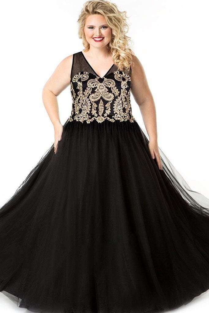Black/Gold Sydneys Closet Long Plus Size Formal Dress Prom
