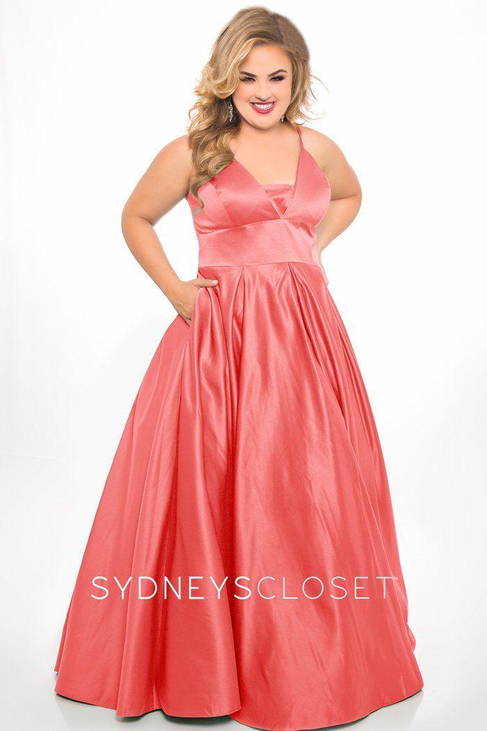 Sydneys Closet Long Plus Size Satin Prom Dress - The Dress Outlet