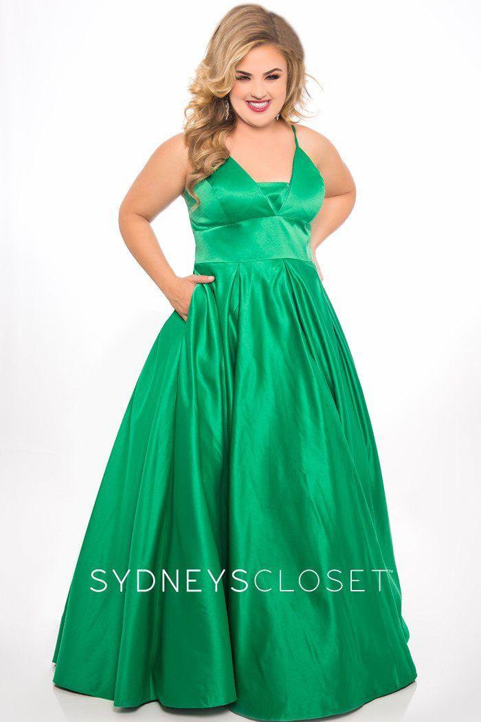 Sydneys Closet Long Plus Size Satin Prom Dress - The Dress Outlet