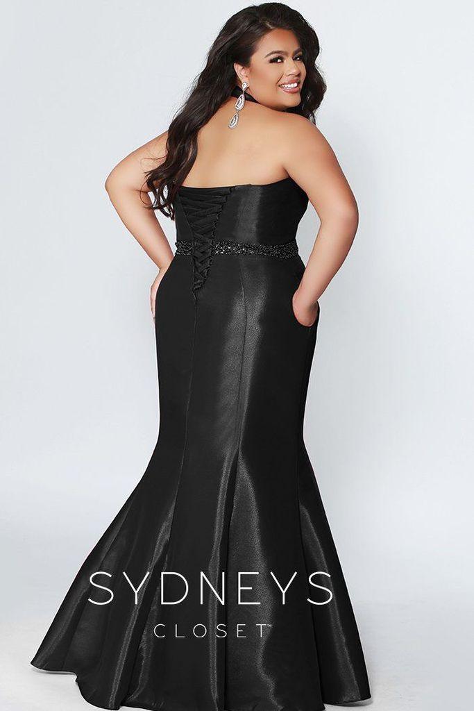 Sydneys Closet Long Satin V-Neck Plus Size Mermaid Prom Dress - The Dress Outlet Sydneys Closet