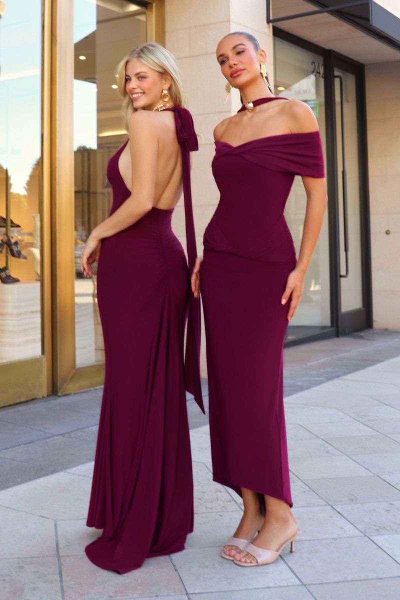 Prom Dresses Long Fitted Formal Evening Prom Dress Astee T505 Wine