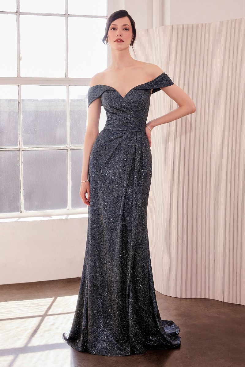 LaDivine T605 Long Slit Formal Glitter Prom Dress