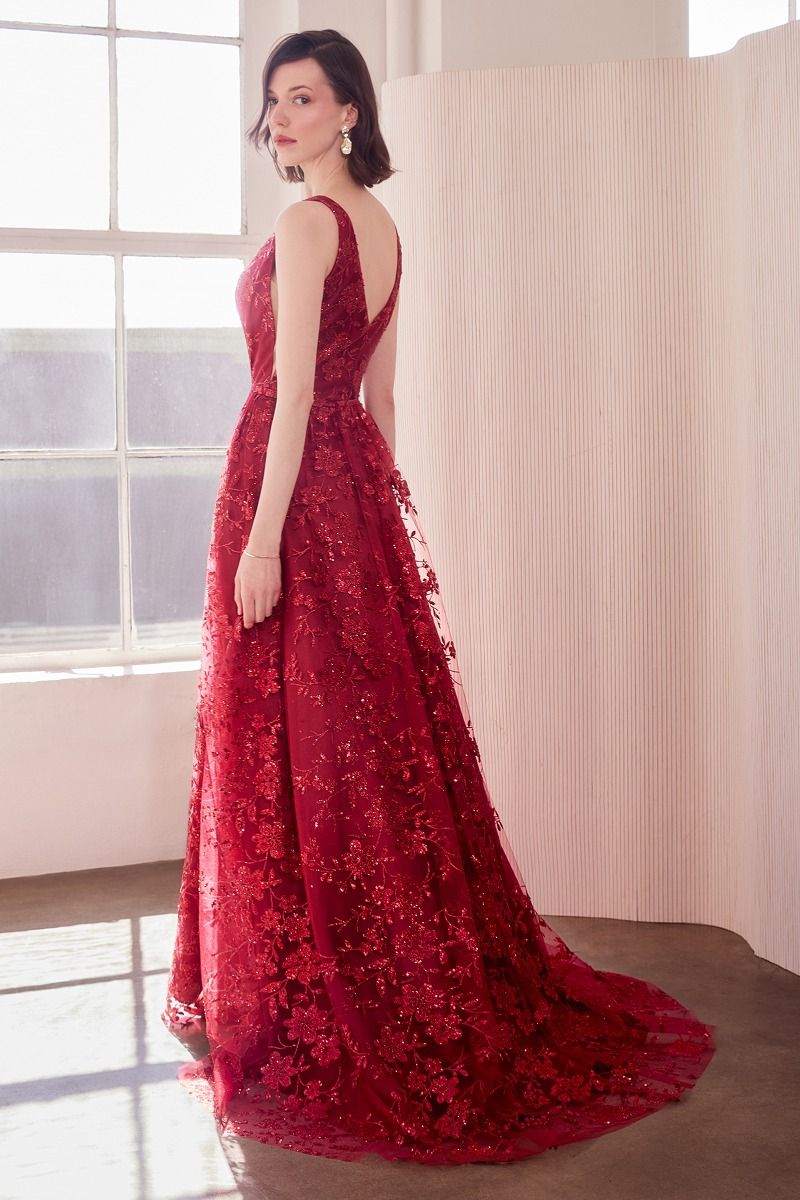 Prom Dresses A Line Long Formal Glitter Print Prom Gown Burgundy