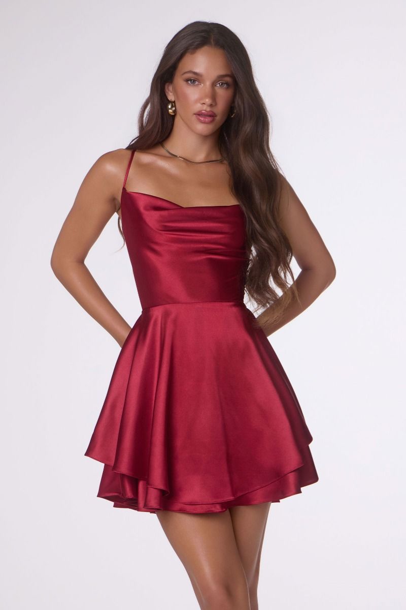 Cowl Mini/Short Satin Cocktail Fit & Flare Dress Amoris T616