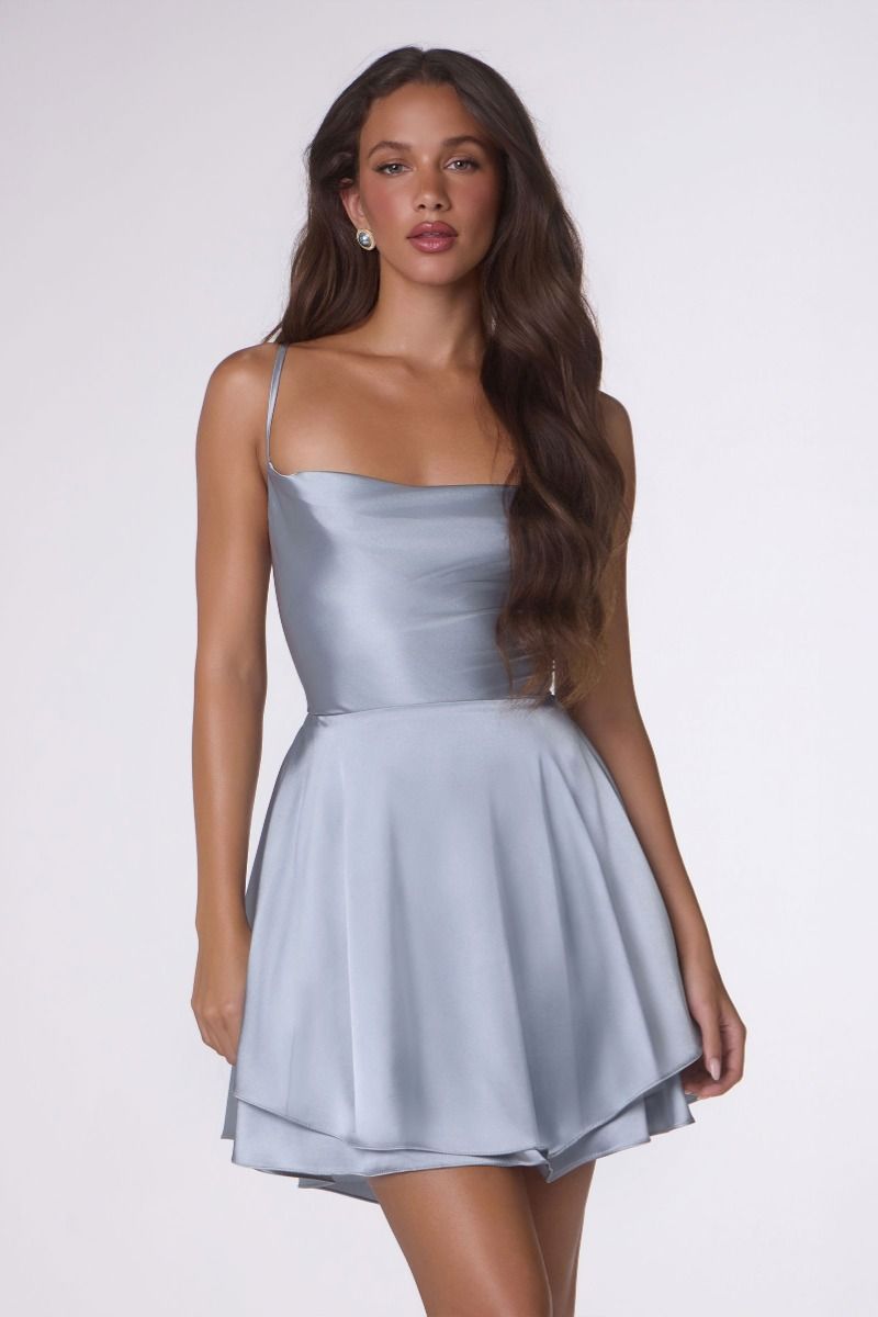 Cowl Mini/Short Satin Cocktail Fit & Flare Dress Amoris T616