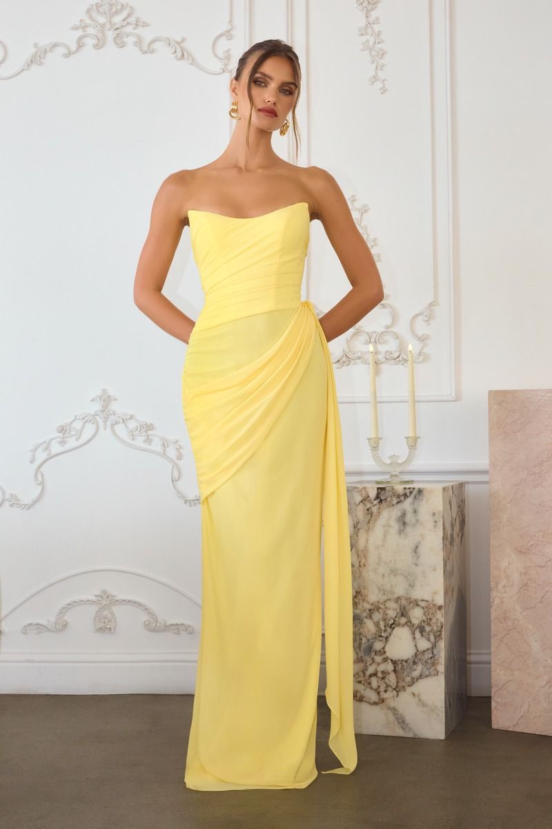Prom Dresses Long Formal Fitted Corset Prom Evening Dress LT Yellow