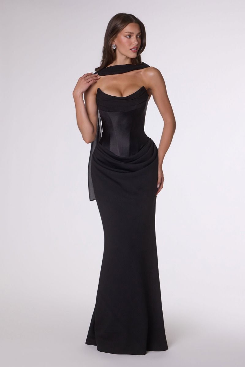 Cowl Floor-Length Crepe Formal Mermaid/Trumpet Gown Amoris T732
