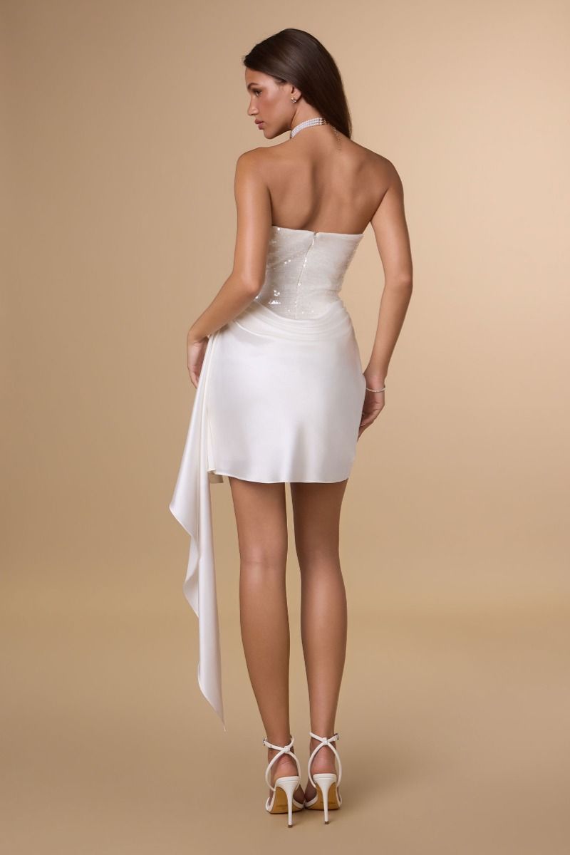 Strapless Straight Neck Mini Sequin Cocktail Sheath Amoris T734W