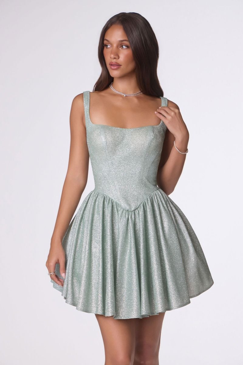 Square Mini/Short Glitter/Metallic Cocktail Fit & Flare Amoris T738