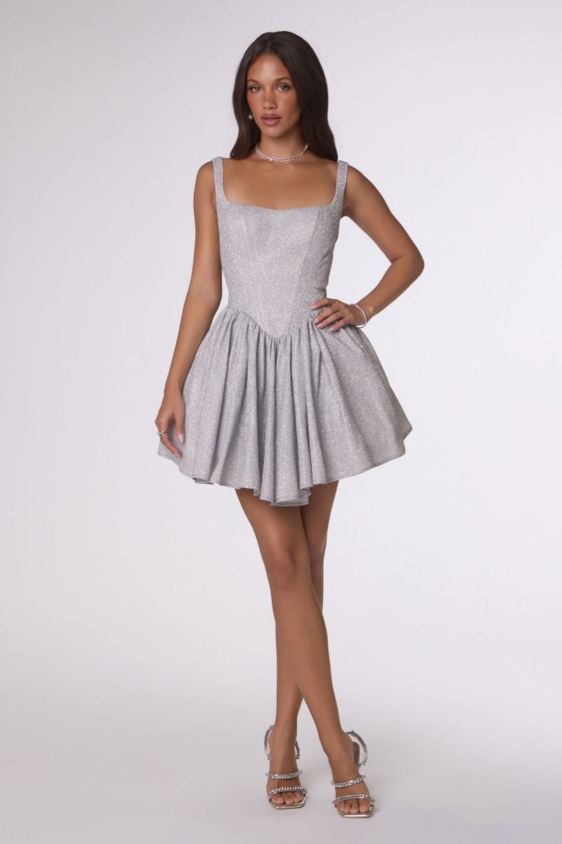 Square Mini/Short Glitter/Metallic Cocktail Fit & Flare Amoris T738