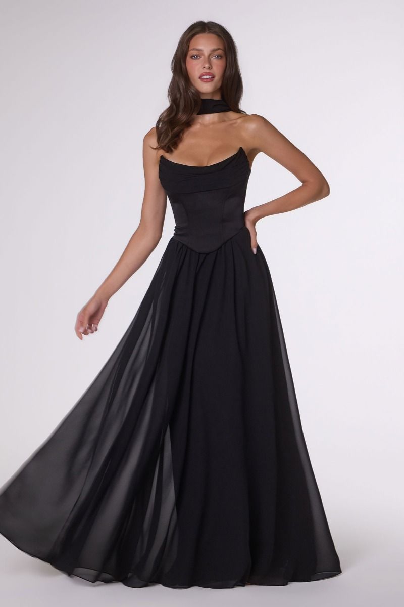 Cowl Floor-Length Chiffon Formal A-Line Dress Amoris T741