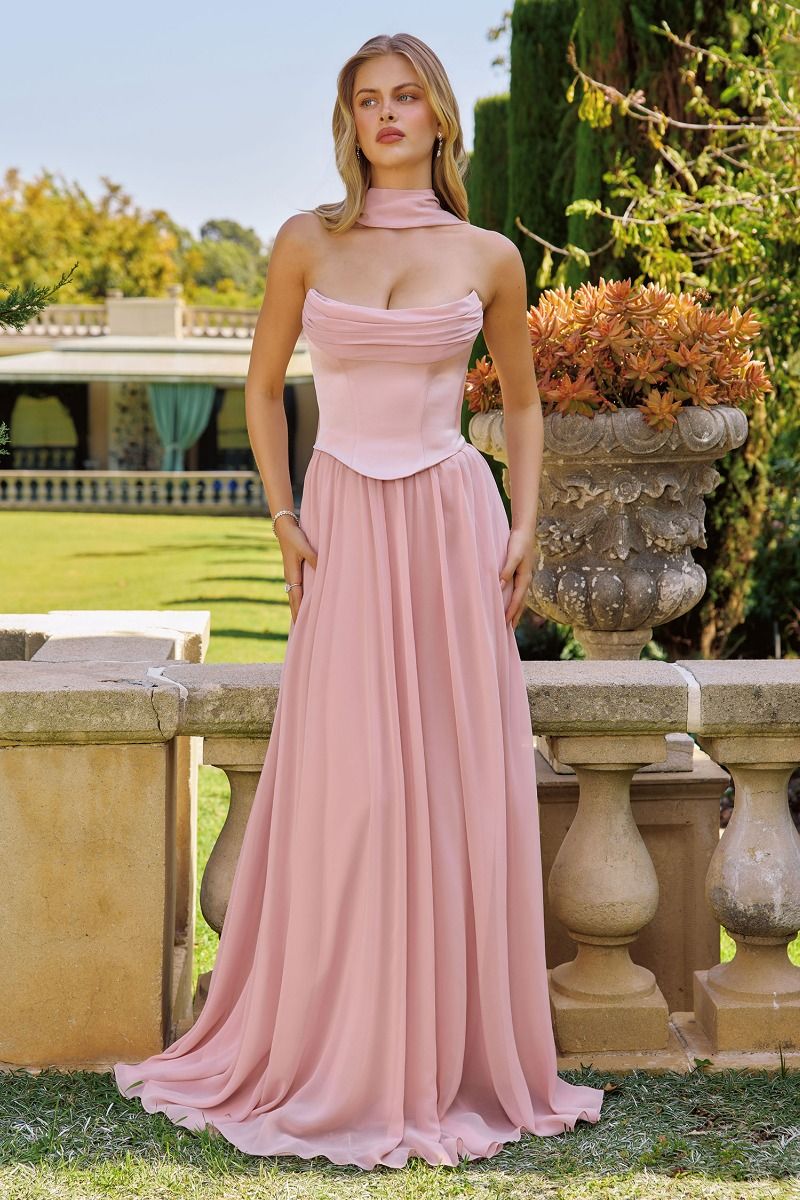 Cowl Floor-Length Chiffon Formal A-Line Dress Amoris T741