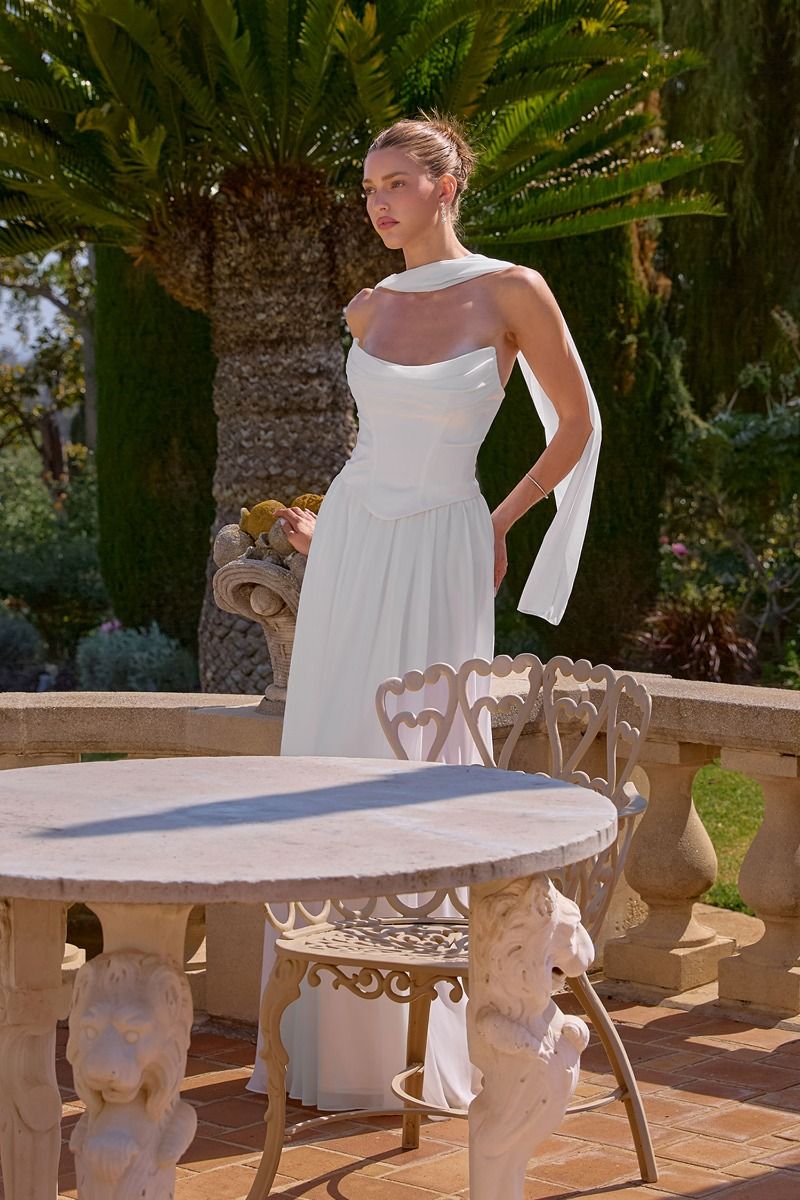 One-Shoulder Floor-Length Chiffon Wedding Dress A-Line Amoris T741W