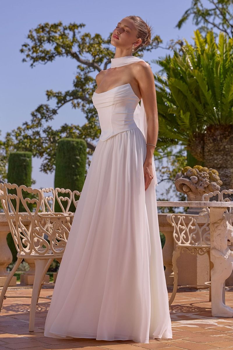 One-Shoulder Floor-Length Chiffon Wedding Dress A-Line Amoris T741W