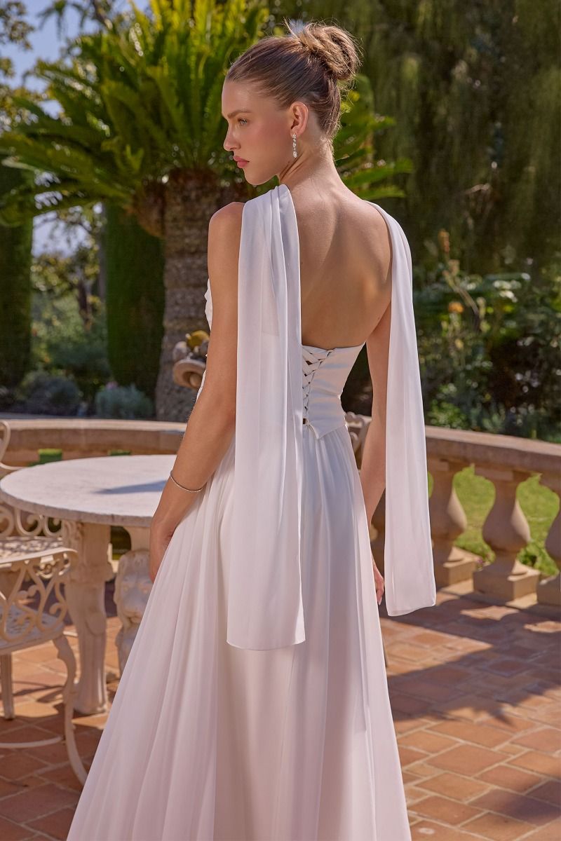 One-Shoulder Floor-Length Chiffon Wedding Dress A-Line Amoris T741W