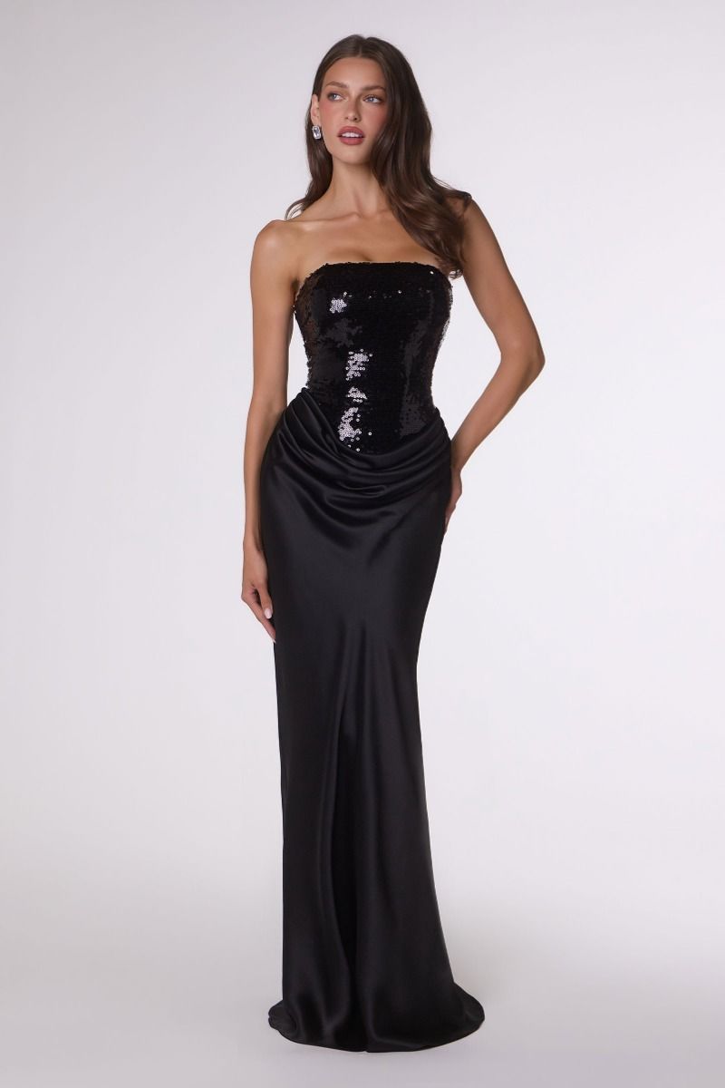 Strapless Straight Neck Floor-Length Sequin Formal Sheath/Column Amoris T744