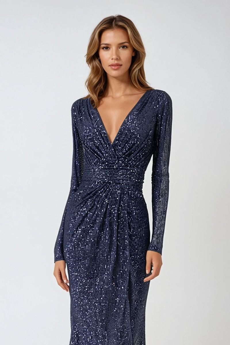 Cocktail Dresses Long Sleeve Fitted Knee Length Formal Dress Midnight