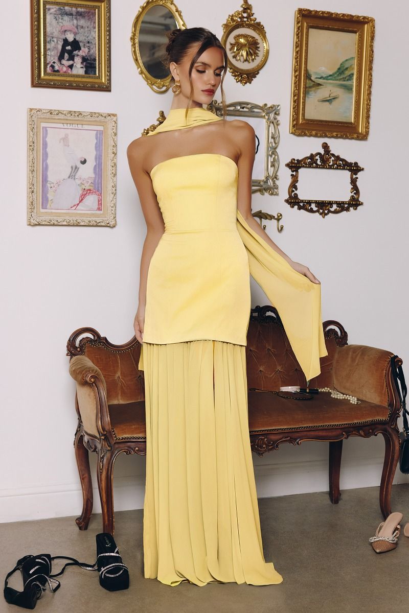 Formal Dresses Long Pleated Formal Prom Dress Amoris T825 Lt Yellow
