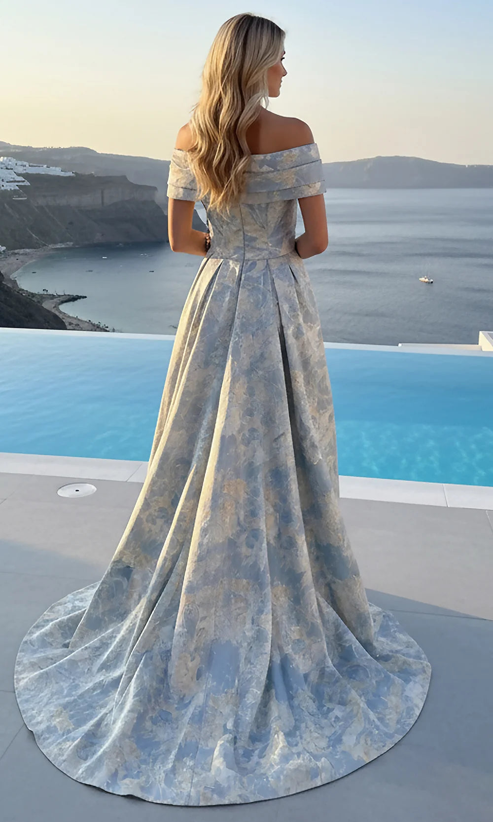 Formal Dresses Fitted Long Formal Evening Dress Blue Stone Gold-Jacquard-261M6444-Floral