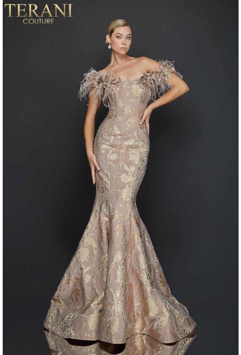 Champagne Terani Couture 1921E0136 Long Formal Prom Dress Formal