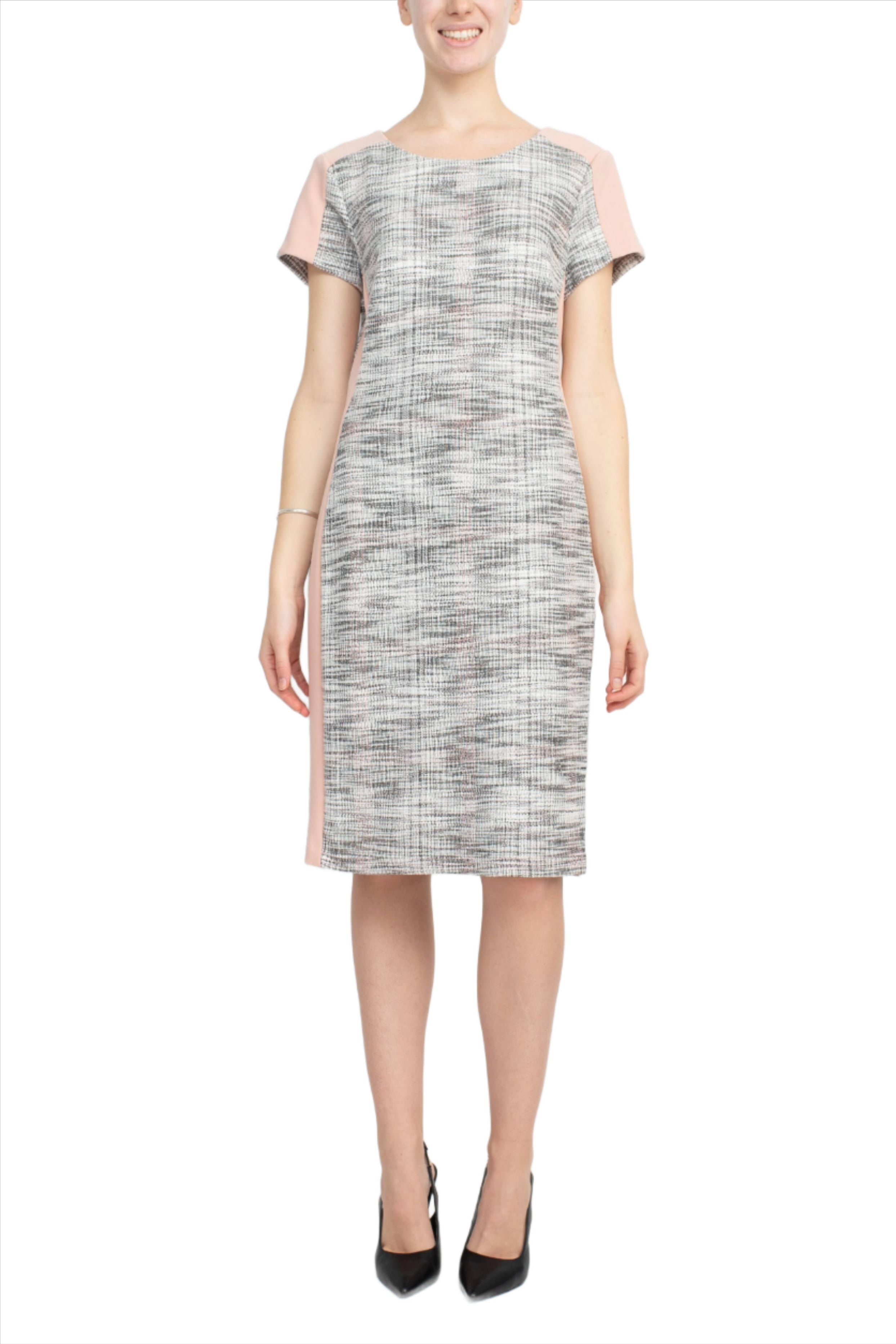 Blush Scoop Neck Knee-Length Knit Casual Cocktail Short Sleeve Sheath Dress Connected Apparel TPX97787M
