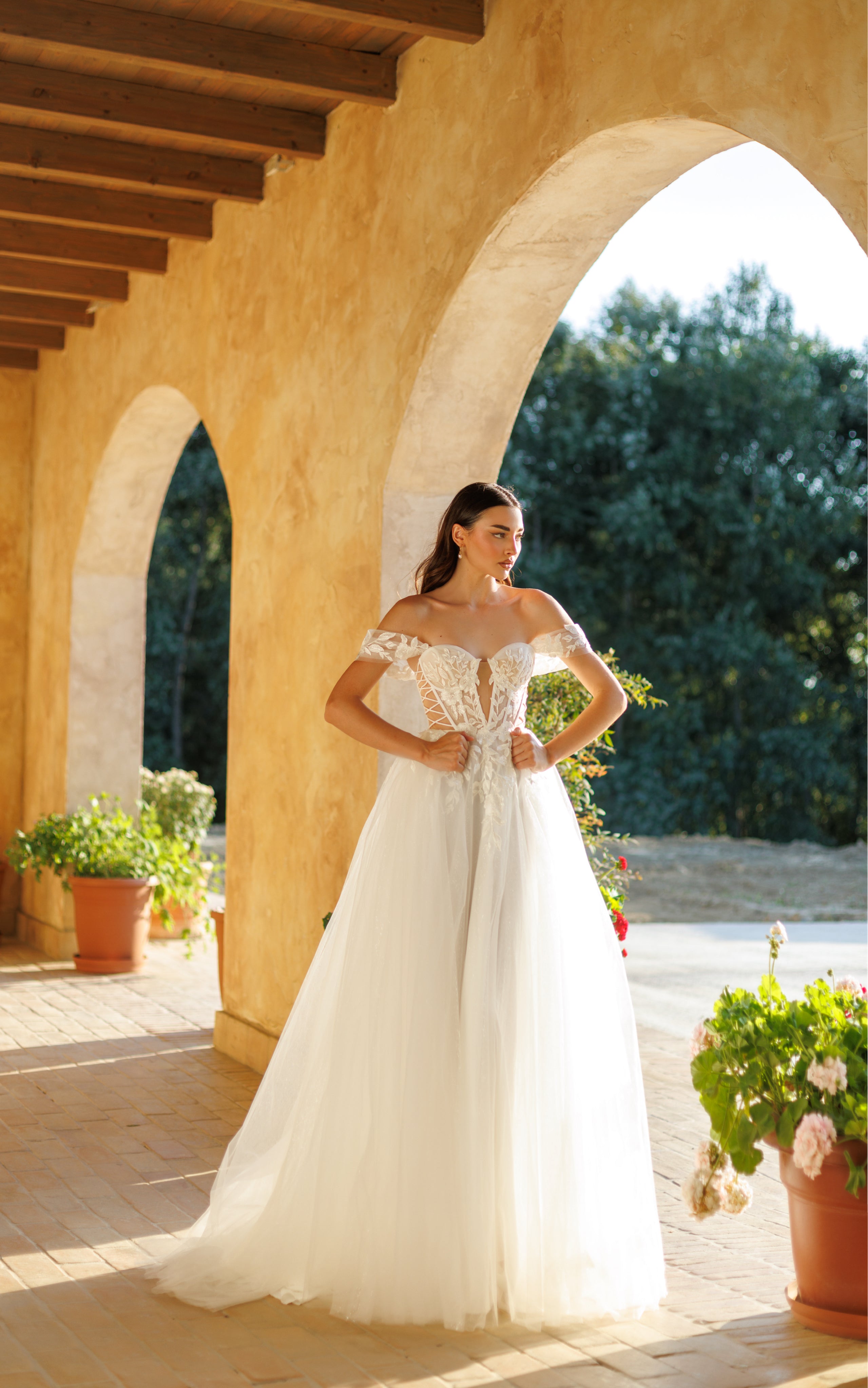 Wedding Dresses Long Floral Bridal Gown A Line Corset Wedding Dress Off White