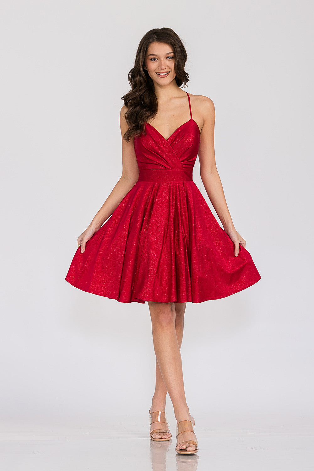 V-Neck Mini Short Satin Homecoming A-Line Lenovia 3075