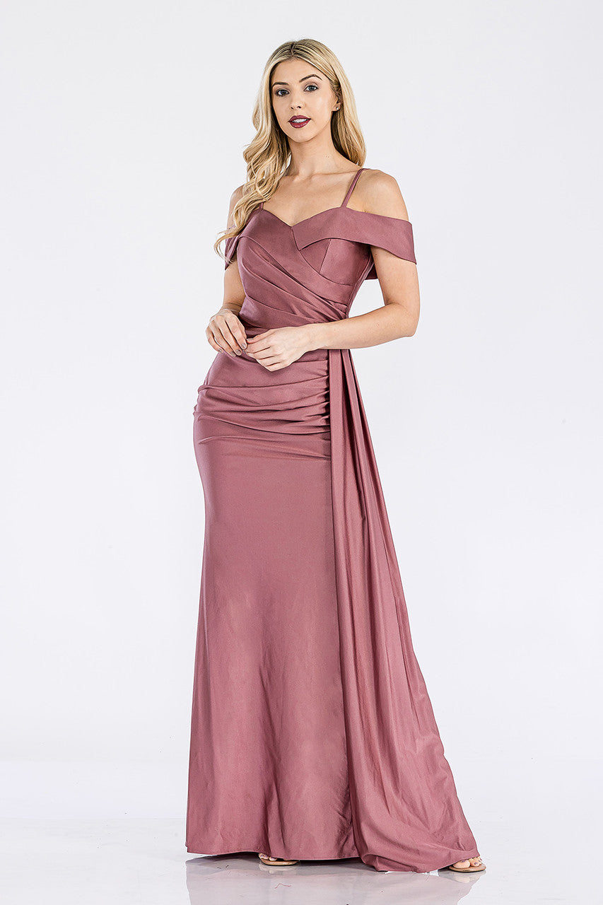 Prom Dresses Long Prom Formal Pleated Slit Dress Lenovia 5320 Dusty Rose