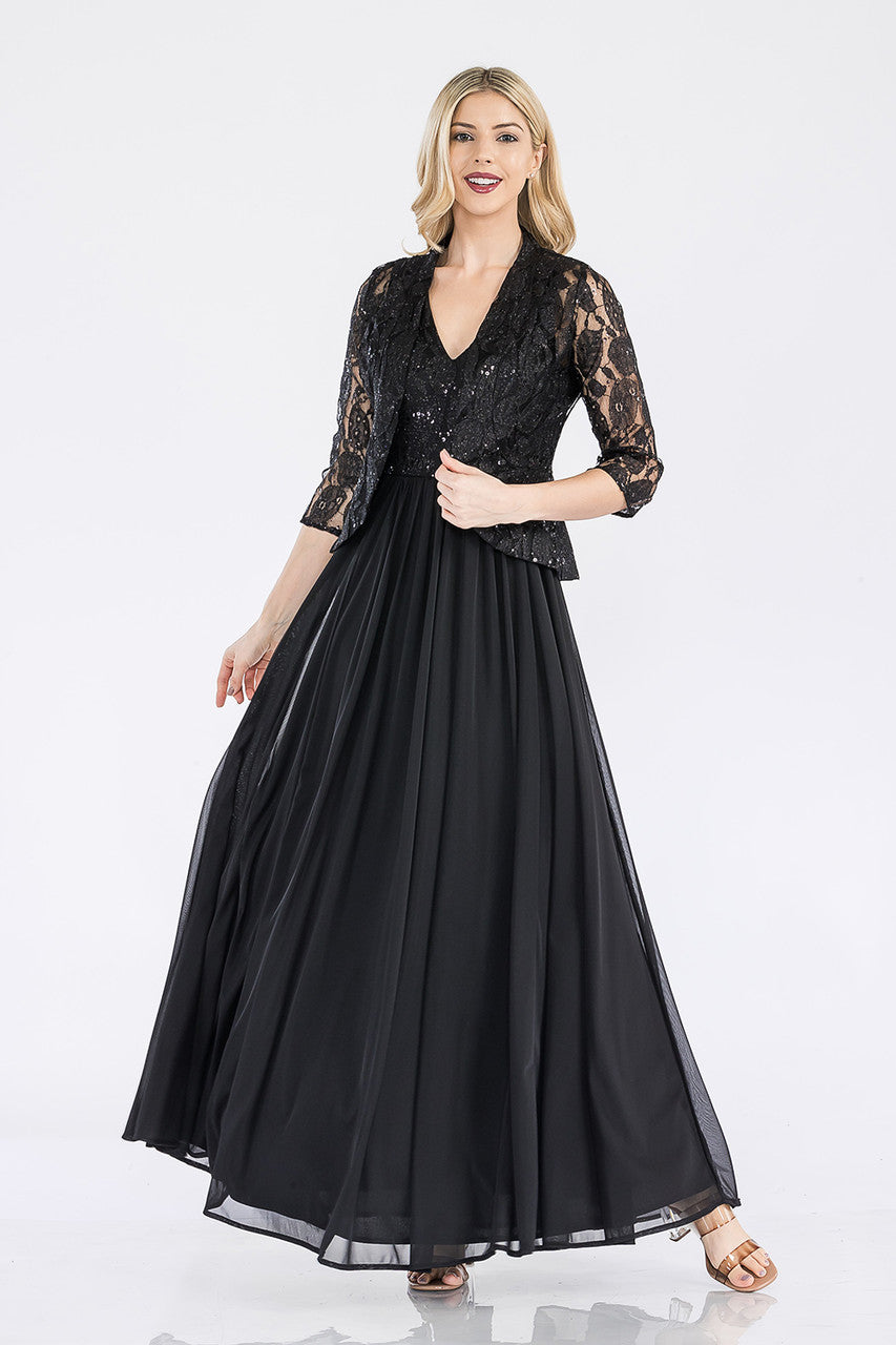 Mother of the Bride Dresses Long Formal Glitter Lace Mother of the Bride Dress Lenovia 5237 Black