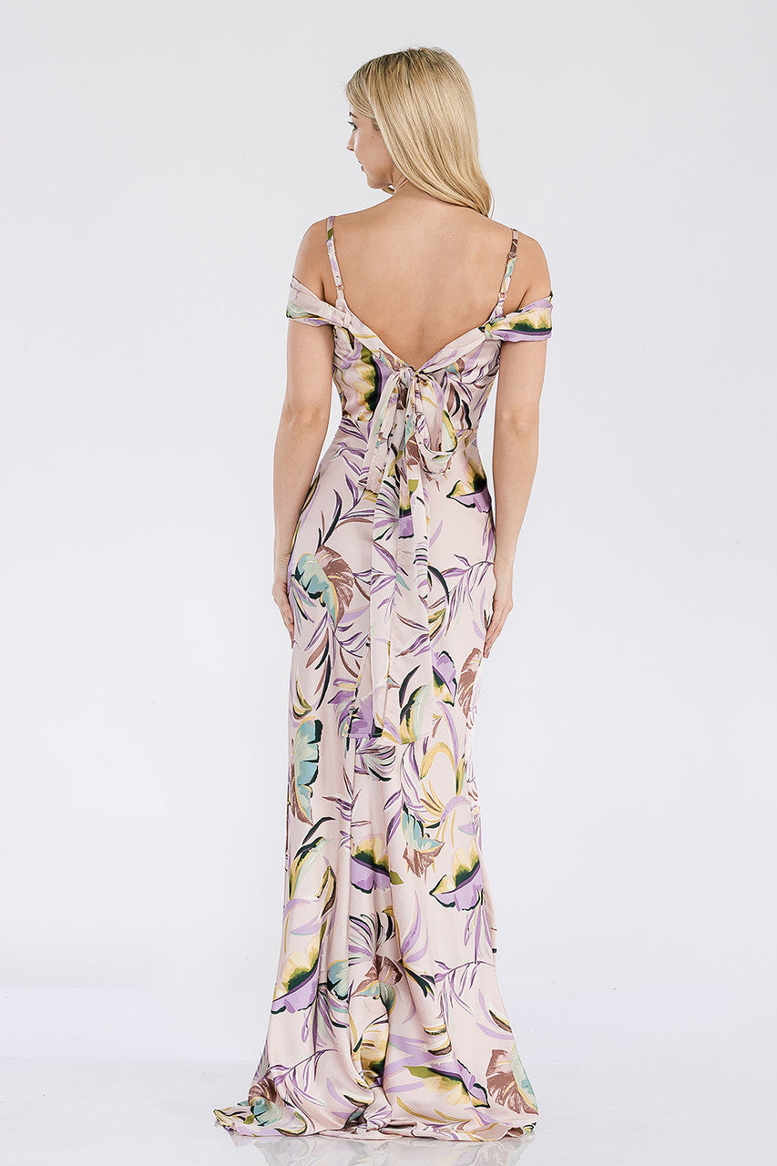 Formal Dresses Long Prom Formal Fitted Print Dress Lenovia 5306 Blush Multi