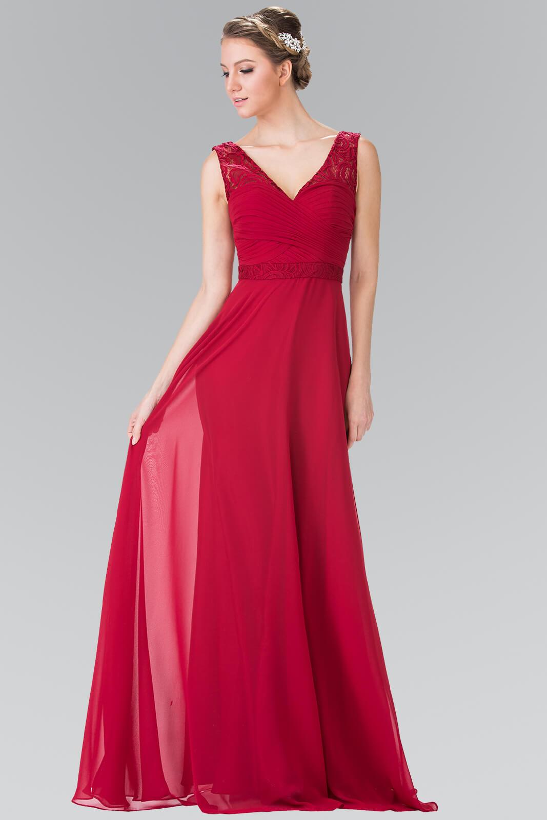 V-Neck Chiffon Long Formal Dress - The Dress Outlet