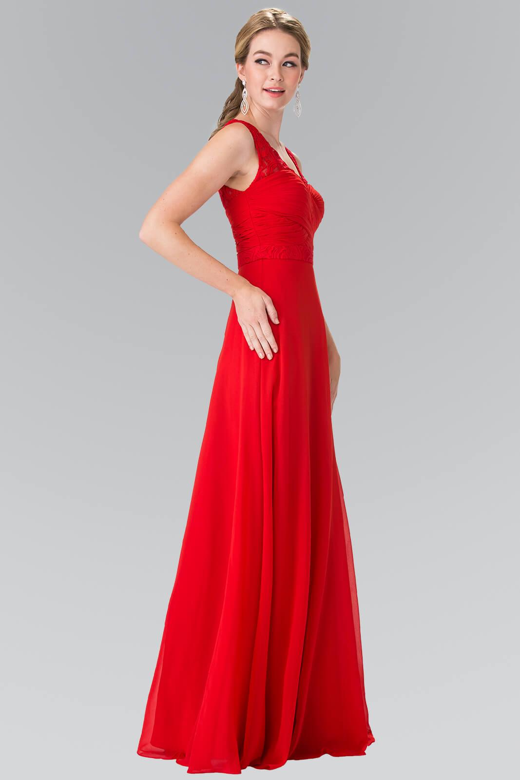 V-Neck Chiffon Long Formal Dress - The Dress Outlet