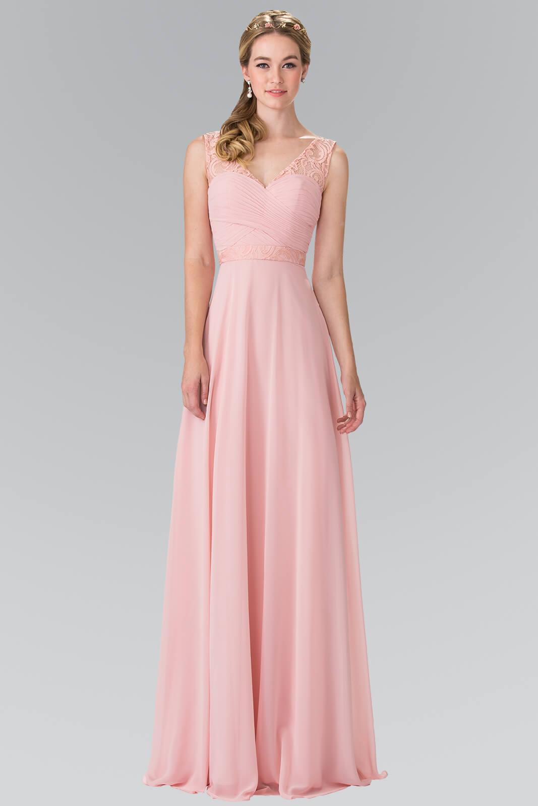 V-Neck Chiffon Long Formal Dress - The Dress Outlet