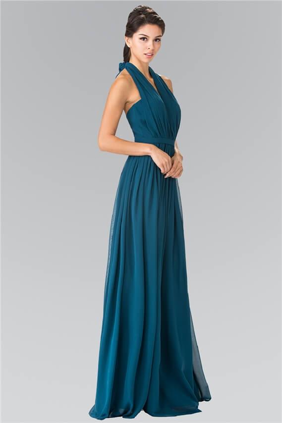 V-Neck Halter Chiffon Long Formal Dress