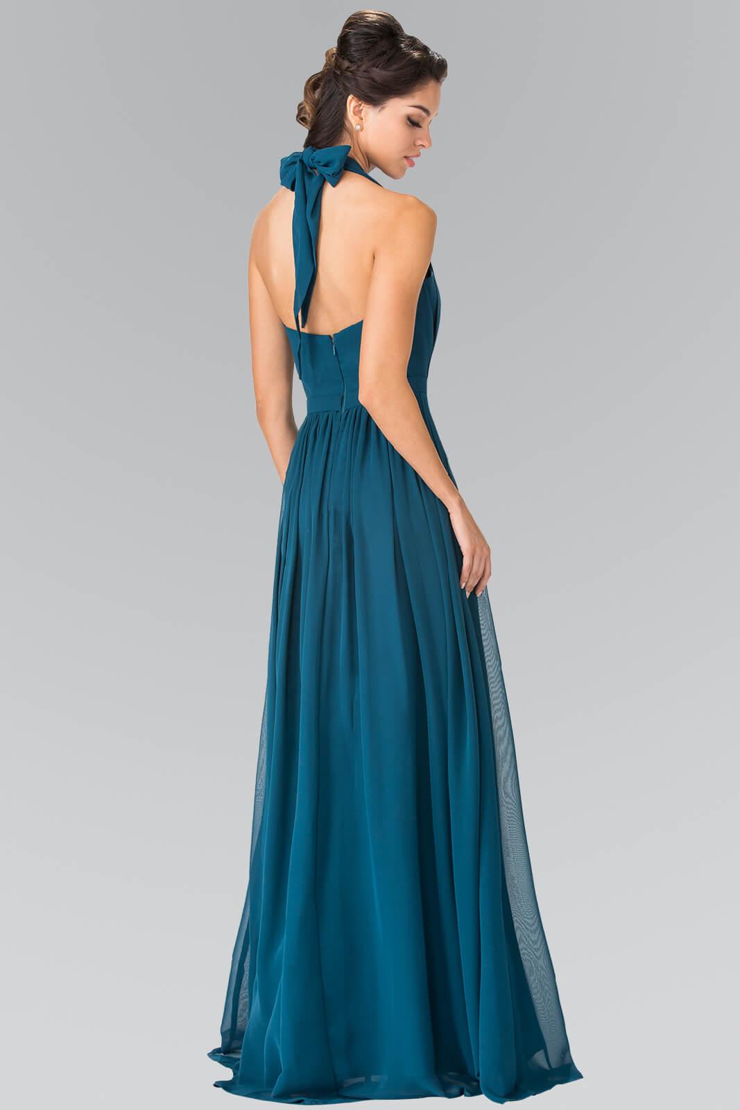 V-Neck Halter Chiffon Long Formal Dress