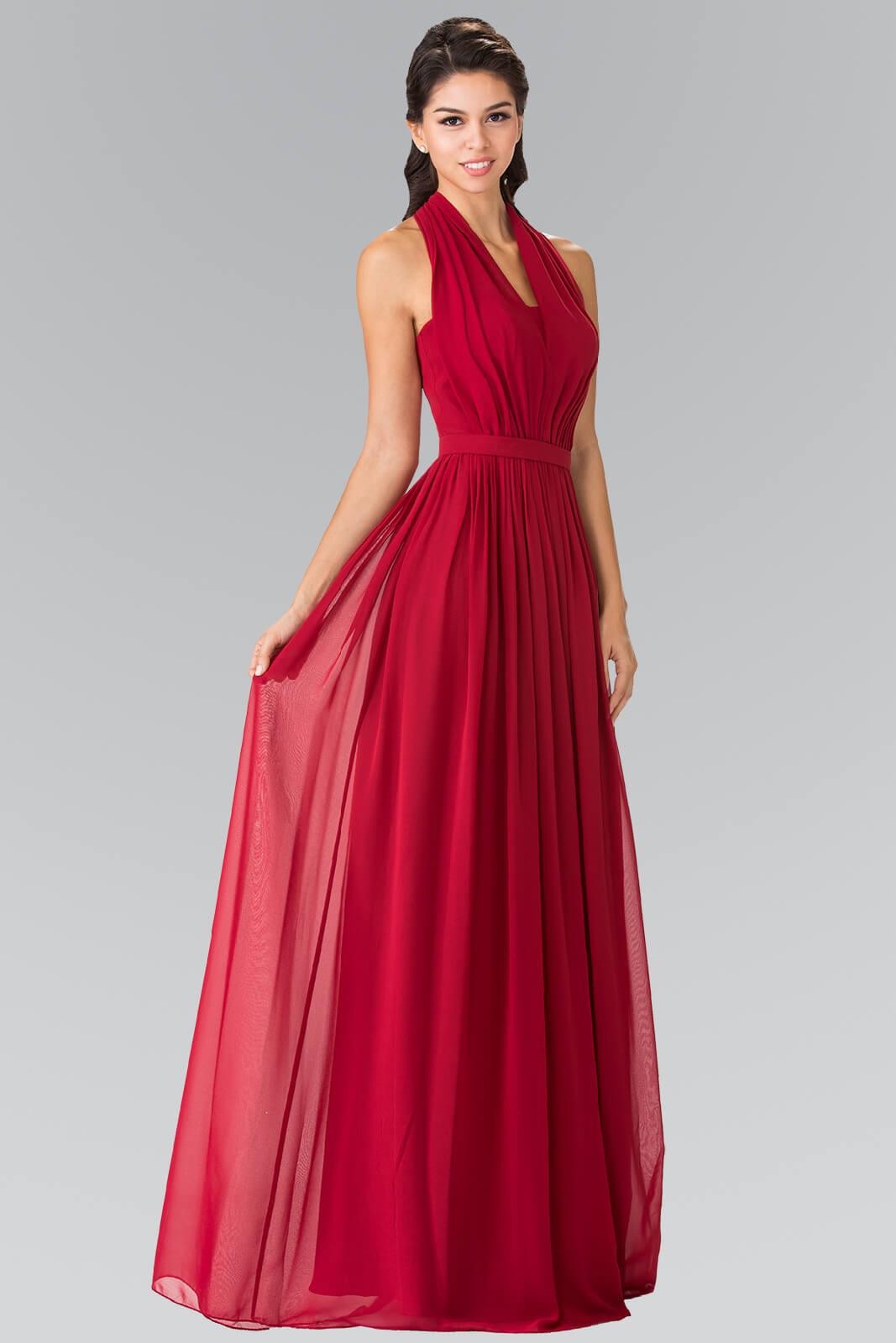 V-Neck Halter Chiffon Long Formal Dress