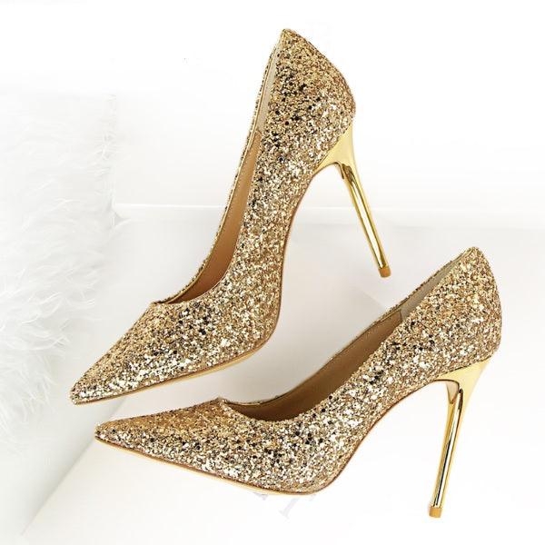 Gold Wedding High Heels Poited Toe Bridal Shoes DressOutlet