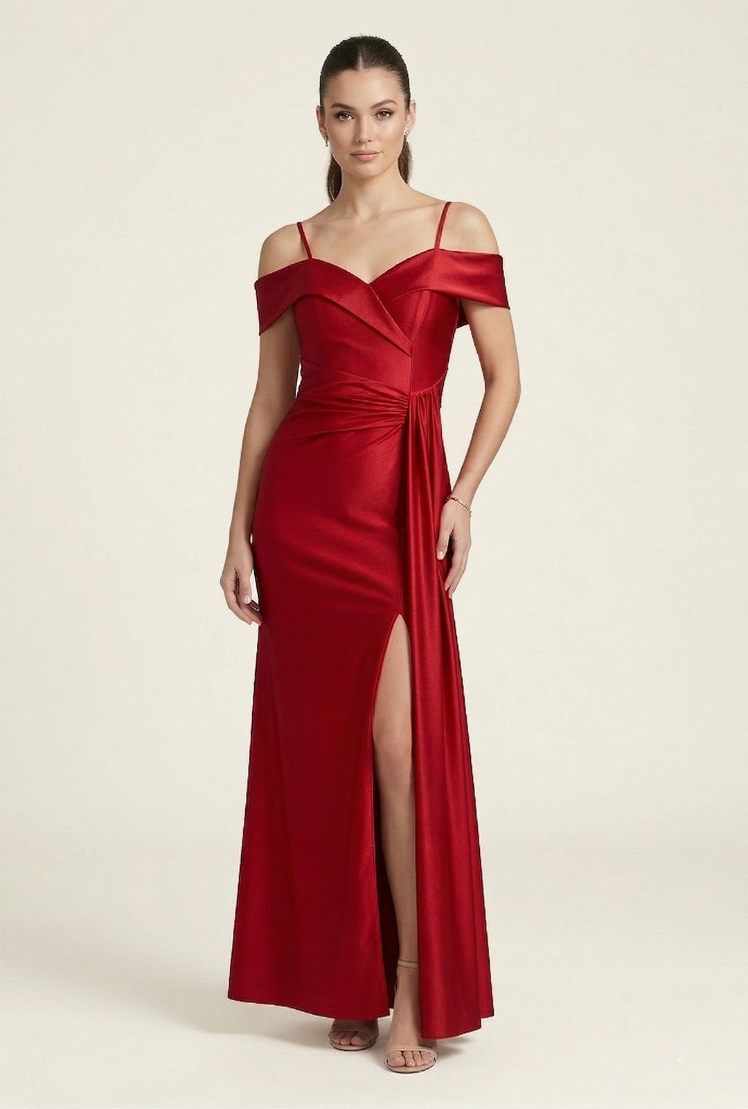 Off-the-Shoulder Floor-Length Satin Prom Fit & Flare Lenovia 3130