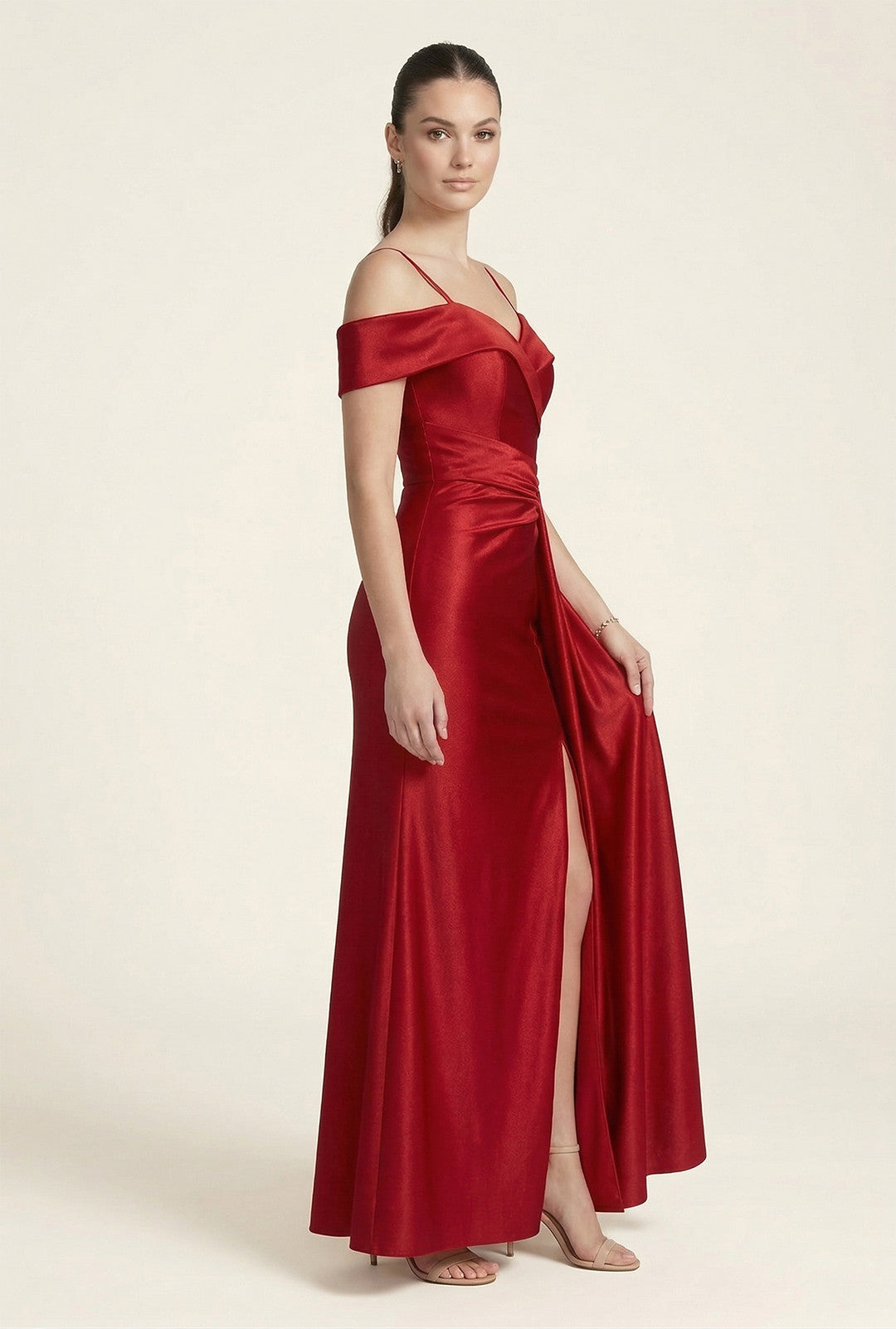 Off-the-Shoulder Floor-Length Satin Prom Fit & Flare Lenovia 3130