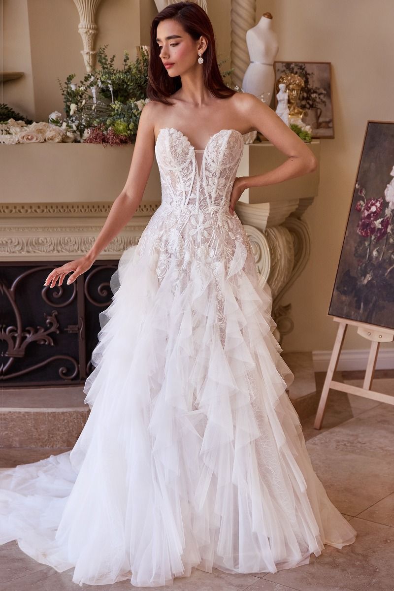 Wedding Dresses Long Ruffle Wedding Dress Off White Nude