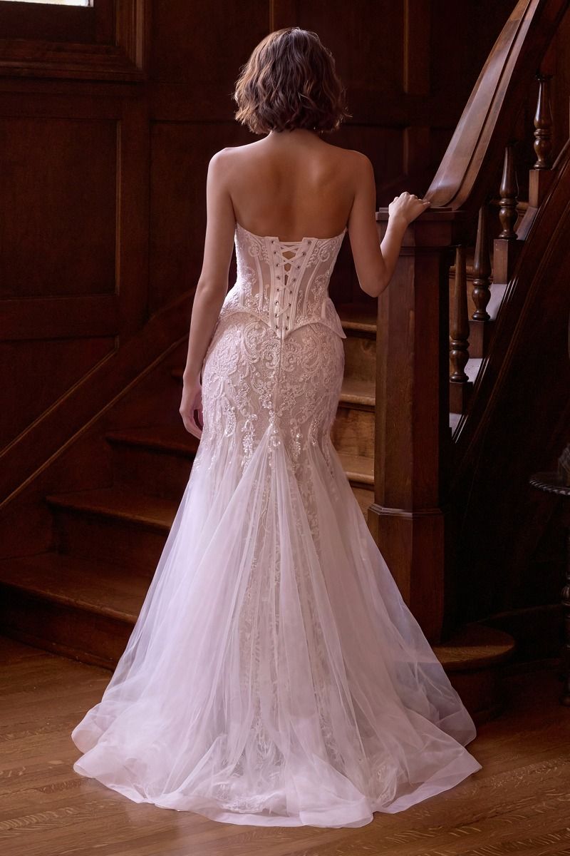 Strapless Curved Neck Floor-Length Lace Wedding Dress Mermaid Andrea & Leo WL091