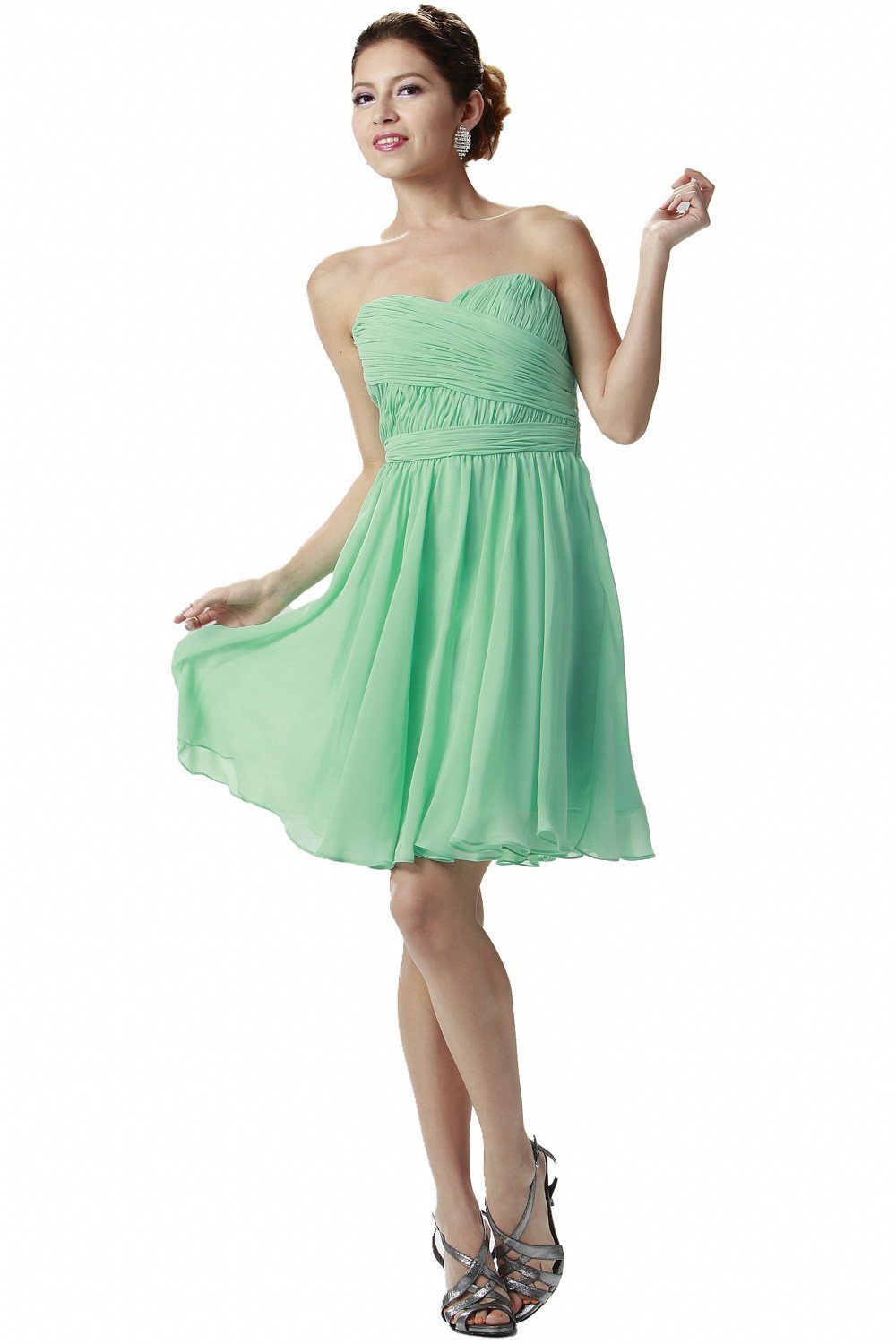 Strapless Curved Neck Knee-Length Chiffon Cocktail A-Line Poly USA 6744