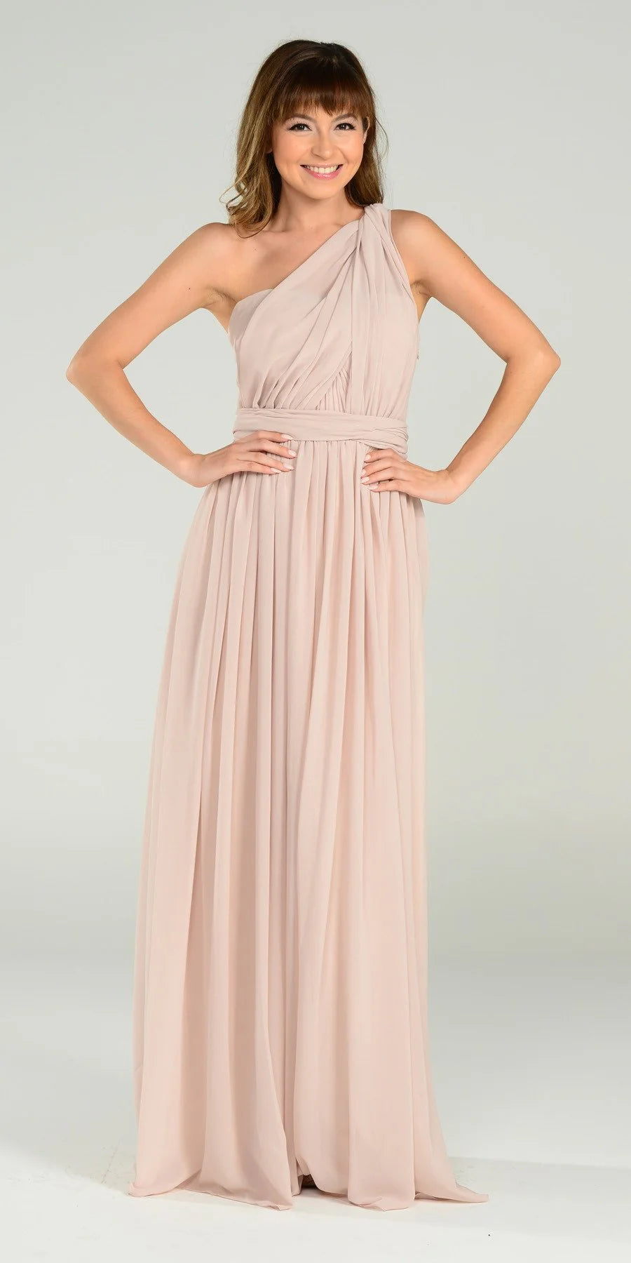 Tan Sweetheart Floor-Length Chiffon Prom Convertible Gown Poly USA 7156